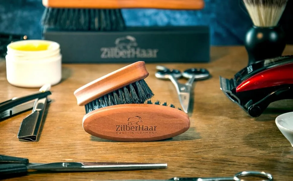 ZilberHaar Pocket Beard Brush - Soft - Boar Bristles and Pear Wood - Straightens and Softens Beards - Great for Beard Oils and Balms - Made in Germany - pocket beard brush