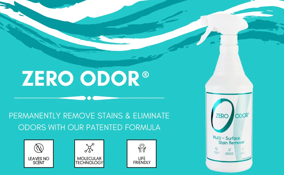 Zero Odor  Multi-Surface Stain Remover  Odor Eliminator - Permanently Remove Stains and Odor Patented Molecular Technology Best for Carpet Rug Linens Furniture Floors 32oz (Over 700 Sprays) - 32oz Multi-Surface | 1