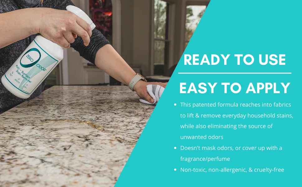 Zero Odor  Multi-Surface Stain Remover  Odor Eliminator - Permanently Remove Stains and Odor Patented Molecular Technology Best for Carpet Rug Linens Furniture Floors 32oz (Over 700 Sprays) - 32oz Multi-Surface | updated
