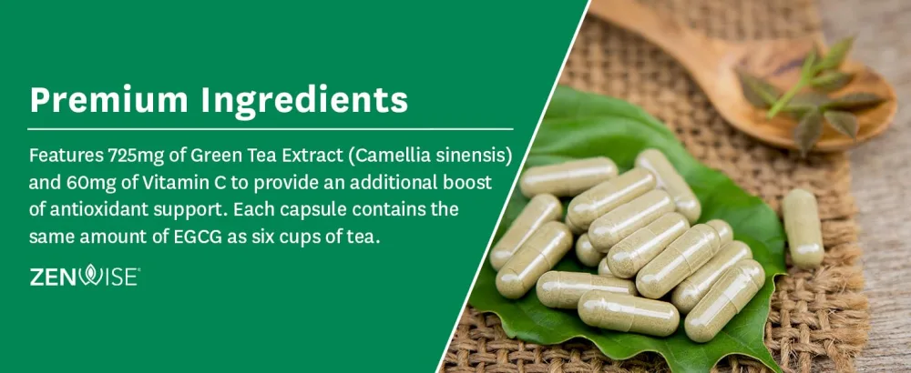 Zenwise Green Tea Extract with EGCG  Vitamin C - Antioxidant  Immune Supplement - Vegan Skin  Heart Support  Brain Health  Memory Boost - 120 Count - premium ingredients