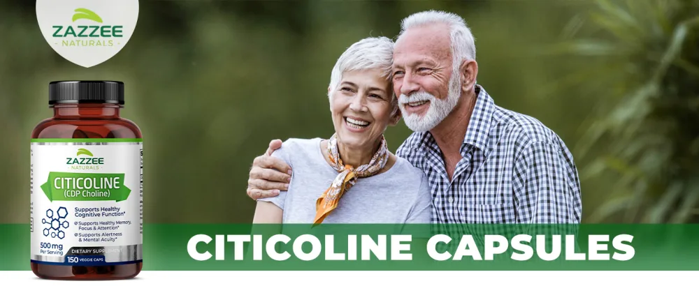 Zazzee Citicoline CDP Choline 500 mg - 100 Capsules  - citicoline capsules cdp choline brain function zazzee mental memory focus concentration citicholine