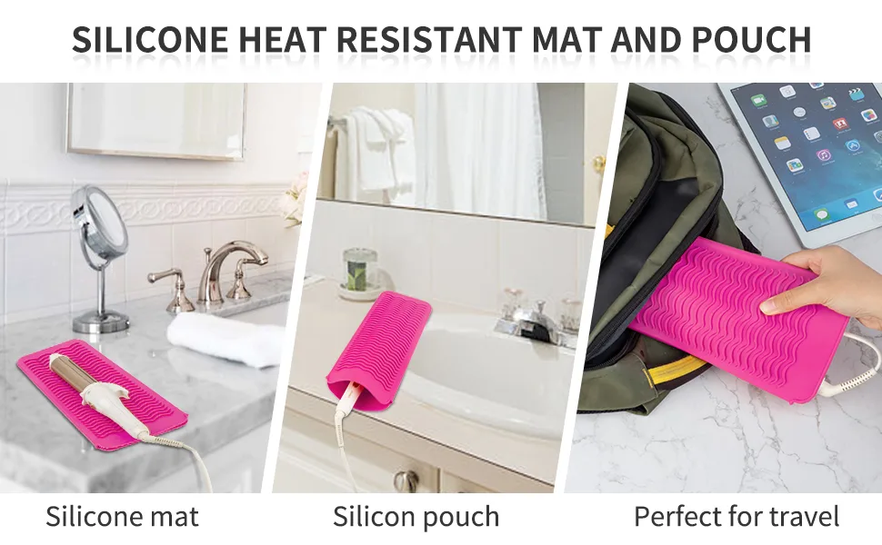 ZAXOP Resistant Silicone Mat Pouch for Flat Iron Curling IronHot Hair Tools (Hotpink) Hot Pink - product information 5