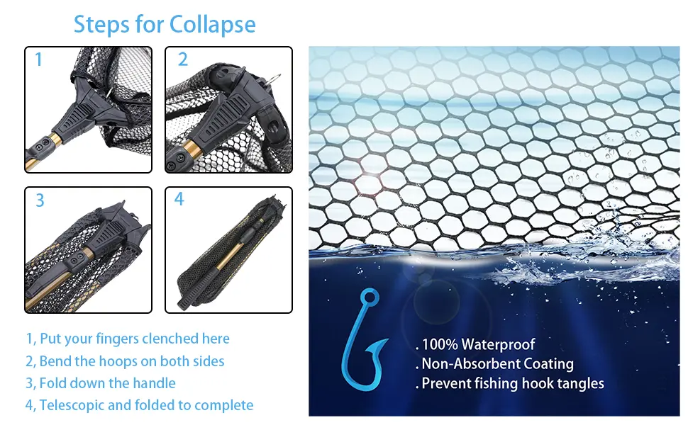 YVLEEN Folding Fishing Net - Foldable Fish Landing Net Robust Aluminum Telescopic Pole Handle and Nylon Mesh 16inch Hoop Size A:1640cm Hoop Size (Fixed Handle) Gold - product information 3