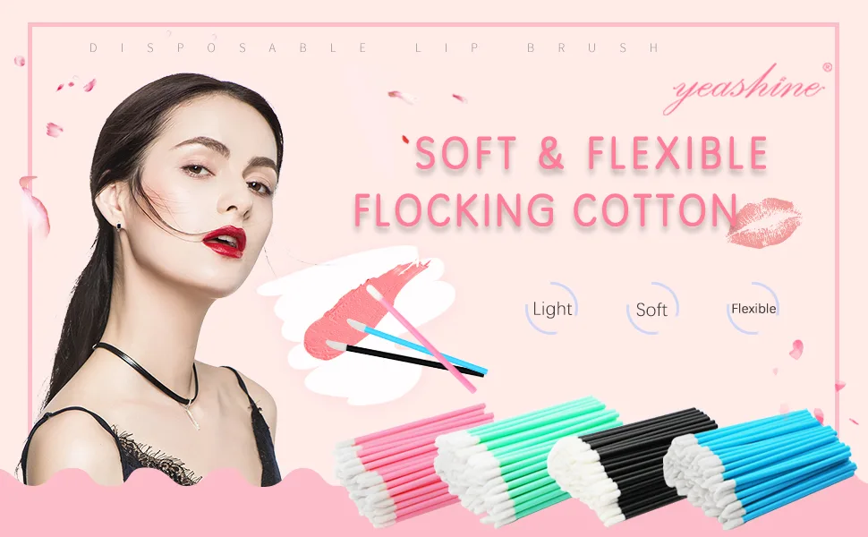 YEASHINE 200PCS Disposable Lip Brush Lip Gloss Wands Applicator Lipstick Makeup Brush Beauty Tools (bag Black Hollow Handle) - Lip Brush