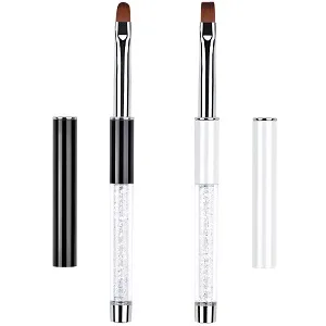 Ycyan 2Pcs Oval  Flat UV Gel Nail Brush Set Rhinestone Handle Professional Nail Art Design Brushes - product information 2