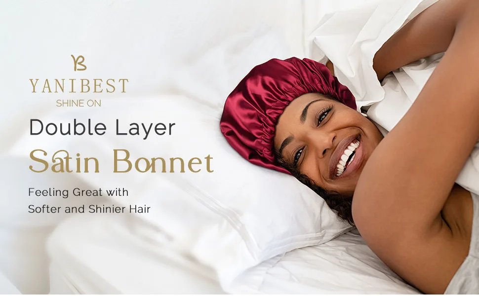 YANIBEST Satin Bonnet Sleep Bonnet Cap - Extra Large Double Layer Reversible Adjustable Satin Cap for Sleeping Hair Bonnet (Large Black) Large 02-black - satin bonnet