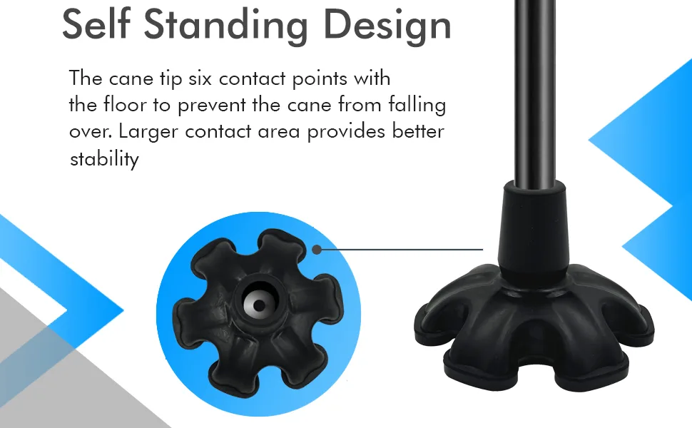 XSL Cane Tips - 34 Inch Replacement - Heavy Duty Rubbers Self Standing 6 Support Feets Base Replacement Walking Canes Walking Sticks Folding Canes - 6 Prong Rubber Cane Foot Pad (Black) - main image 2