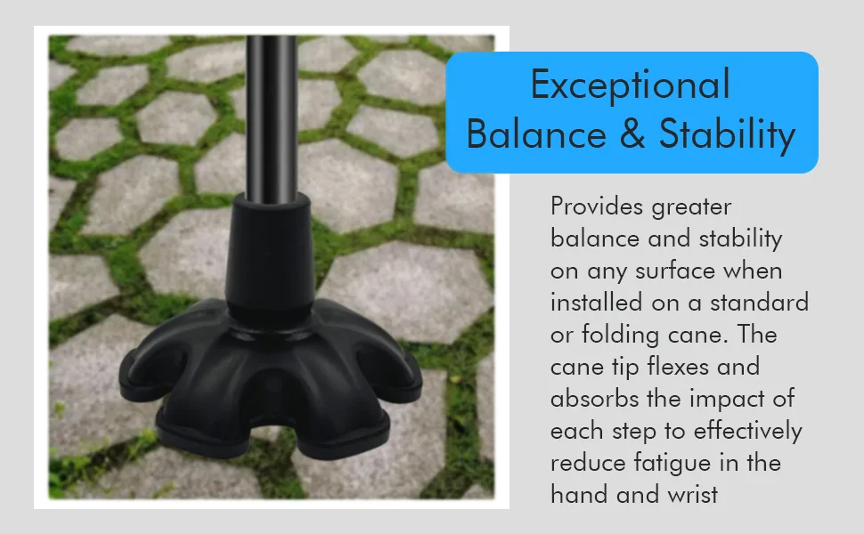 XSL Cane Tips - 34 Inch Replacement - Heavy Duty Rubbers Self Standing 6 Support Feets Base Replacement Walking Canes Walking Sticks Folding Canes - 6 Prong Rubber Cane Foot Pad (Black) - main image 3