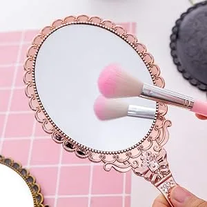 XPXKJ Hand Mirror Vintage Handheld Mirror with Handle Vanity Makeup Mirror Travel Mirrors (Oval Rose Gold) Rose Gold oval - Great gift for.