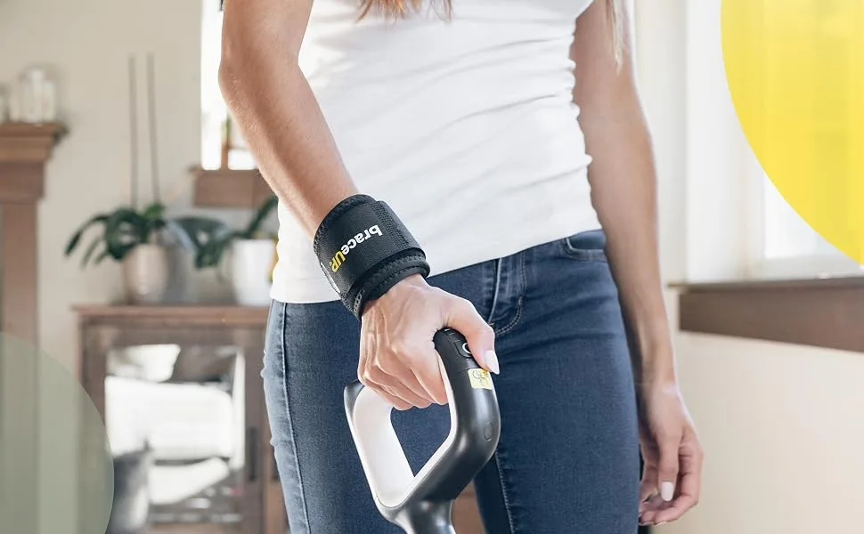 Wrist Compression Strap and Wrist Wrap by BraceUP - Wrist Band Brace for Tendonitis Tennis Gym Workout One Size Adjustable (Black) 1 PC - B401