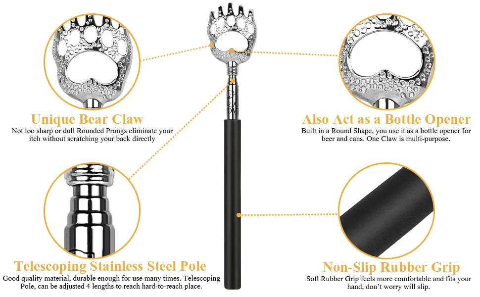 WOVTE Bear Claw Black Telescopic Back Scratcher - product information 3