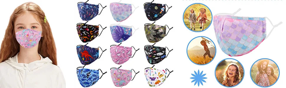 Woplagyreat Washable Reusable Kids Face Mask Adjustable Ear Loops Fabric Facemask Cute Dinosaur Dino Shark Design Gift Space - product information 3