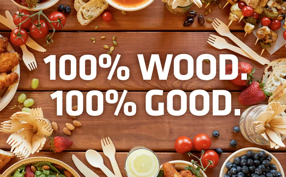 WoodAble  Disposable Wooden Cutlery Mix  200 Count  Backyard Compostable 200 Mix (80 Forks 80 Spoons 40 Knives) - Header
