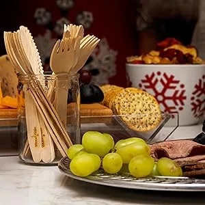 WoodAble  Disposable Wooden Cutlery Mix  200 Count  Backyard Compostable 200 Mix (80 Forks 80 Spoons 40 Knives) - holiday