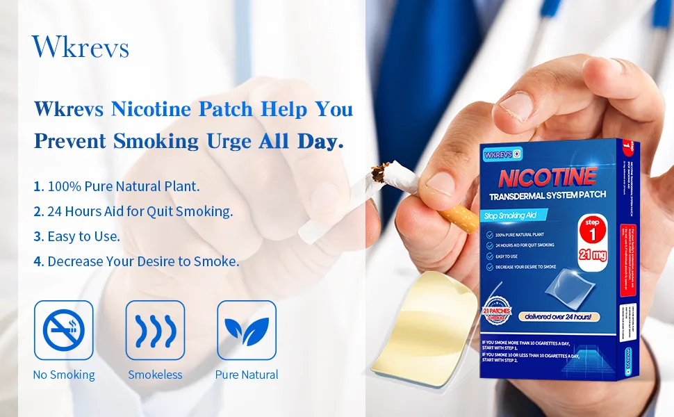 Wkrevs 21mg Step 1 Nicotine Patches to Help Quit Smoking Delivered Over 24 Hours Nicotine Transdermal System Stop Smoking Aids- 21 Patches - nicotine patch
