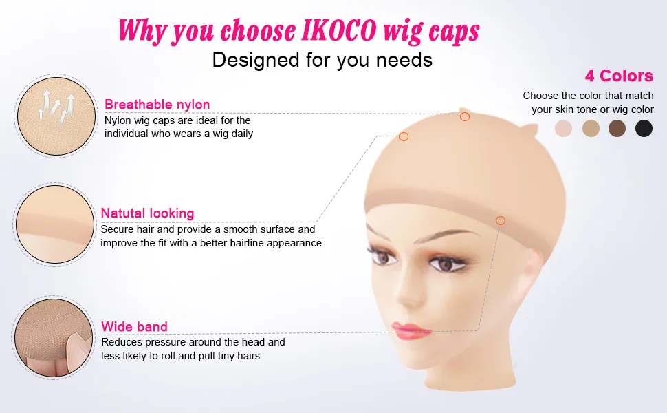 Wig Caps IKOCO 6Pcs Beige Wig Caps Stocking Caps for Wigs Stretchy Nylon Wig Caps for Women - wig caps