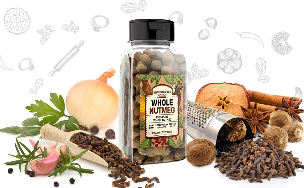 Whole Nutmeg (2 Cup Shaker Jar) Reusable Plastic Spice Container Ideal for Eggnog  Holiday Dishes Baked Goods Sweet  Savory Dishes - product information 2