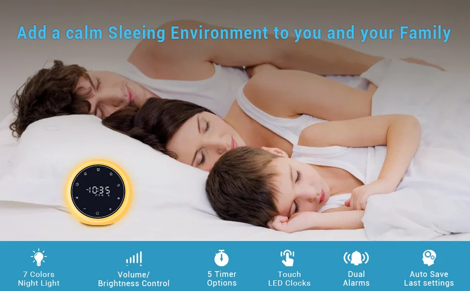 White Noise Machine with 2 Alarm Clock 20 Soothing Sounds 7 Color Night Light Adjustable Volume 5 Timer and Memory Function Touch Control Sound Machine for Adults Babies 2022 New Verion - product information 2