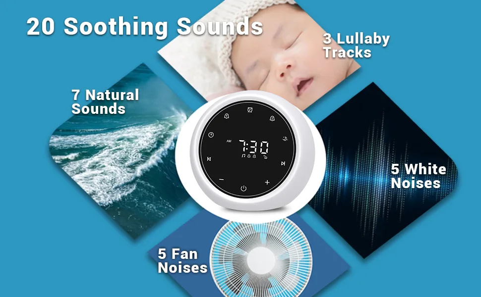 White Noise Machine with 2 Alarm Clock 20 Soothing Sounds 7 Color Night Light Adjustable Volume 5 Timer and Memory Function Touch Control Sound Machine for Adults Babies 2022 New Verion - product information 3