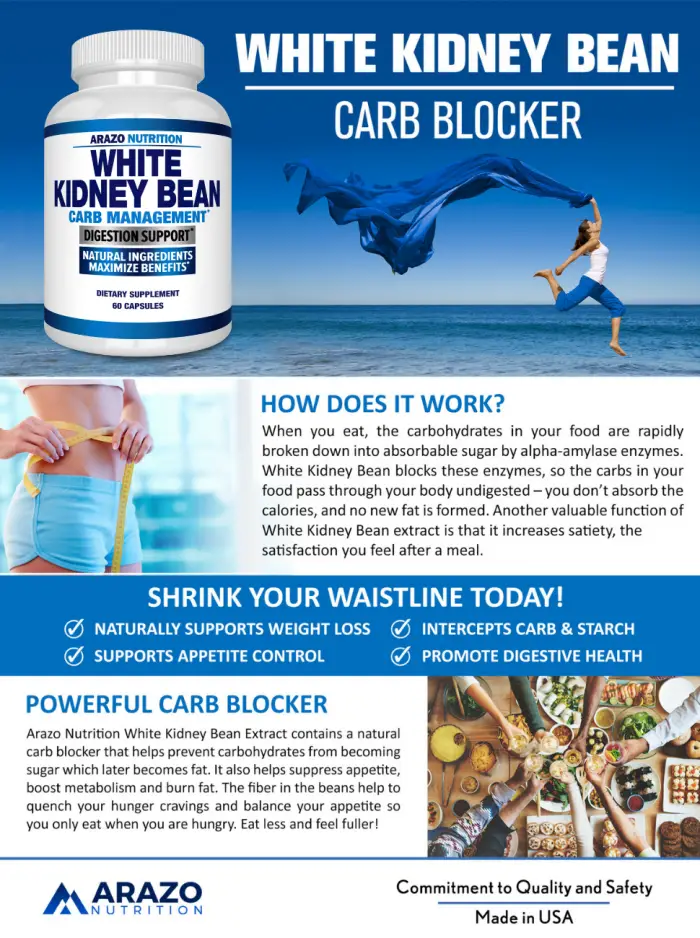 White Kidney Bean Extract - 100 Pure Carb Blocker and Fat Absorber for Weight Support - Intercept Carbs  Arazo Nutrition - White Kidney