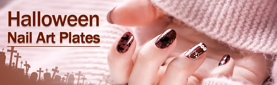 Whaline 4 Pieces Halloween Nail Art Plates Image Stamp Templates Stamping Kit DIY Print Manicure Salon Design - product information 32