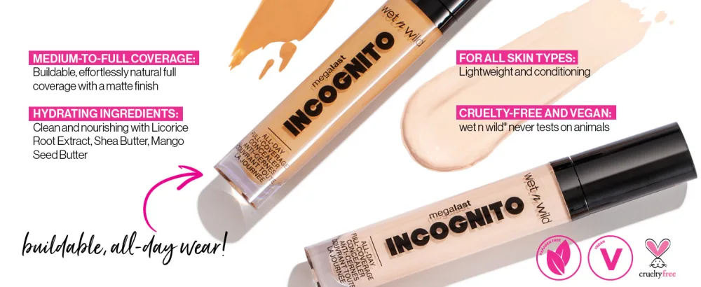 Wet n Wild Mega Last Incognito All-Day Full Coverage Liquid Matte Concealer Light Honey - buildable all-day wear