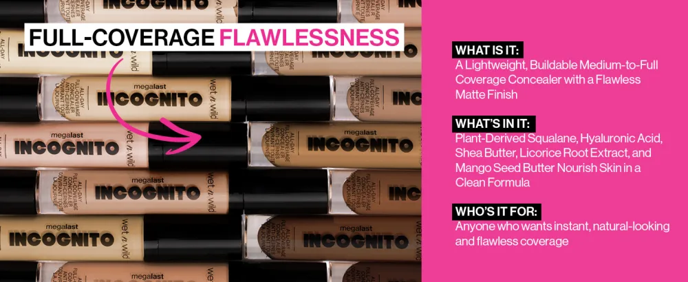 Wet n Wild Mega Last Incognito All-Day Full Coverage Liquid Matte Concealer Light Honey - full- coverage flawlessness