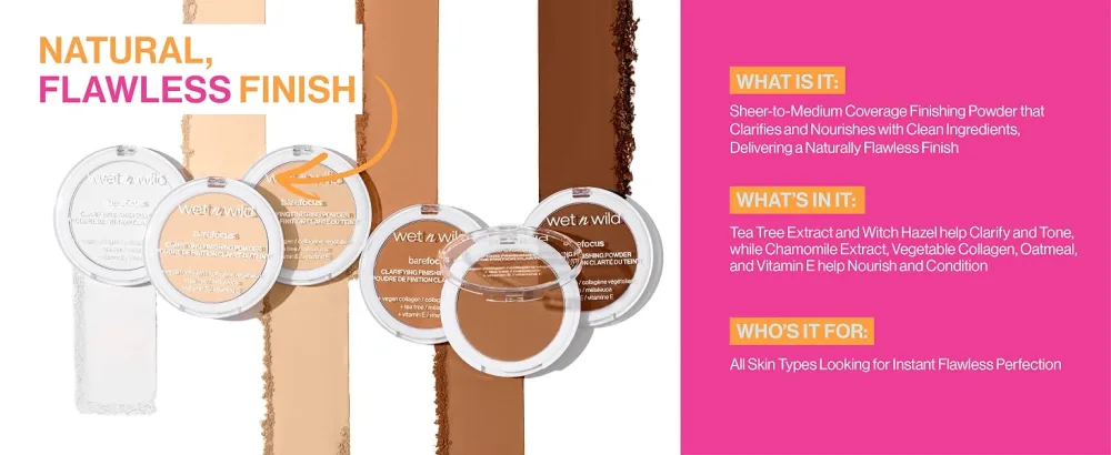 Wet n Wild Bare Focus Clarifying Finishing Powder  Matte  Pressed Setting Powder Medium-Tan MediumDqrk - natural flawless finish