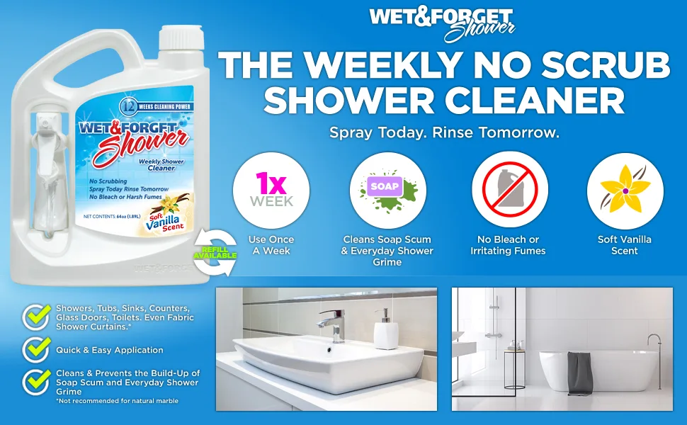 Wet  Forget Shower Cleaner Weekly Application Requires No Scrubbing Bleach-Free Formula Ready to Use 64 Fluid Ounces 2 Pack - shower vanilla