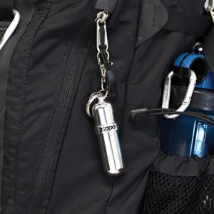 Zippo Fuel Canister Grey - fuel canister attached to backpack, swivel clip