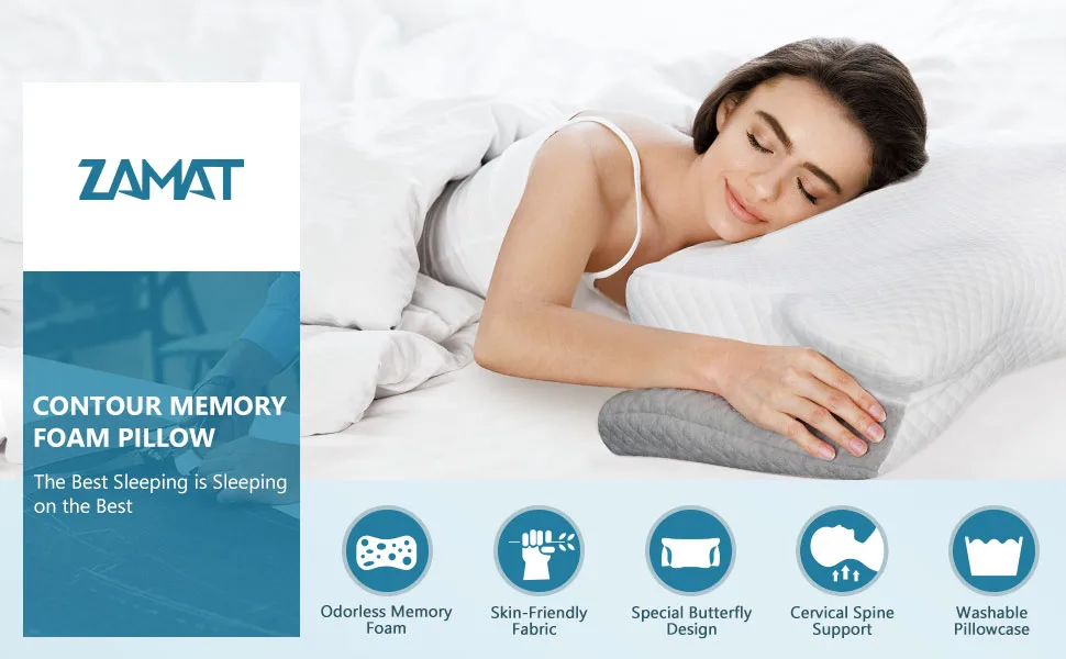 ZAMAT Adjustable Cervical Memory Foam Pillow Odorless Neck Pillows for Pain Relief Orthopedic Contour Pillows for Sleeping with Cooling Pillowcase Bed Support Pillow for Side Back Stomach Sleeper Grey - product information 7
