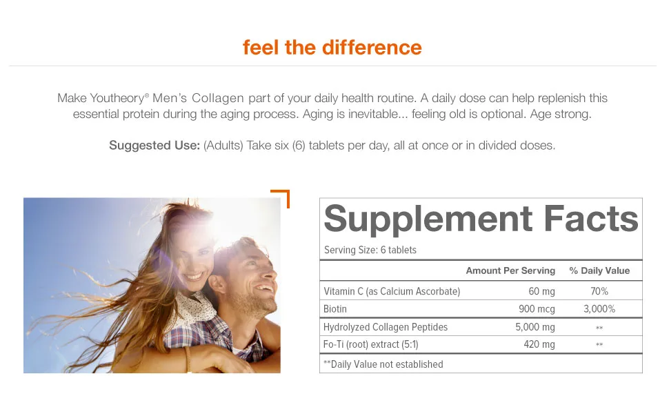 Youtheory Mens Collagen Advanced with Biotin 290 Count (1 Bottle) 290 Count (Pack of 1) - product information 13