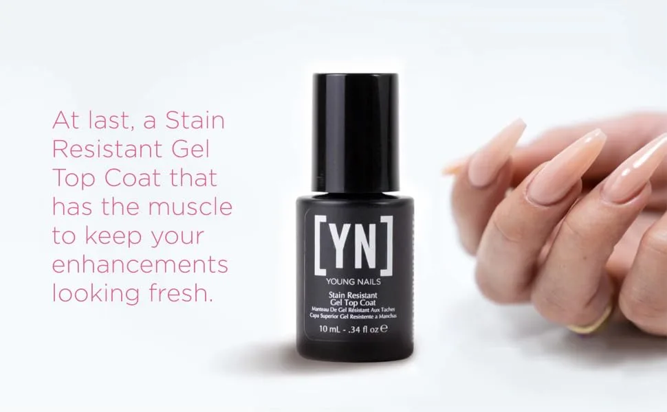Young Nails Stain Resistant Gel Top Coat. Prevent Discoloration with Clear High Gloss Top Coat for Artificial Nails 13 oz - Stain Resistant Gel Top Coat