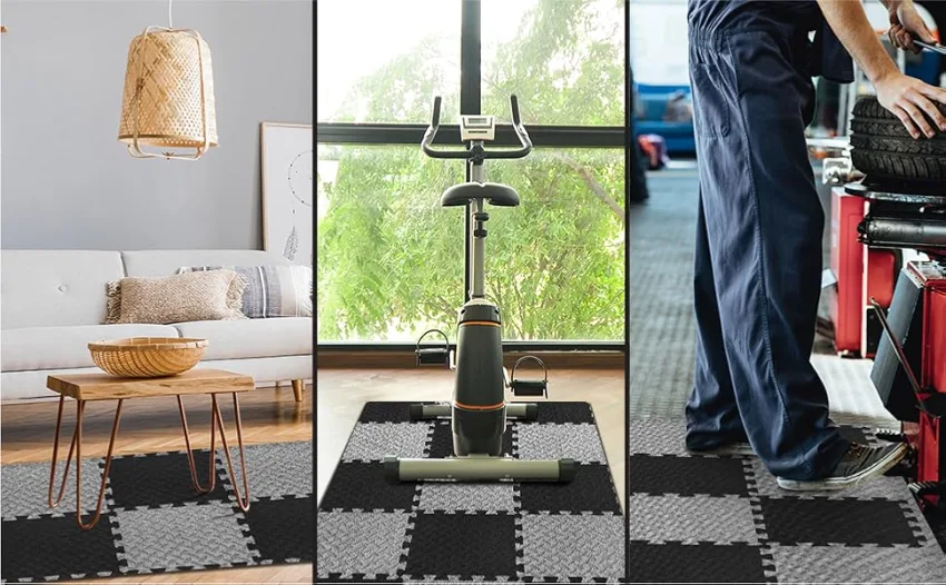 Yes4All Interlocking Exercise Foam Mats with Border  Interlocking Floor Mats for Gym Equipment  Eva Interlocking Floor Tiles B. 12 Square Feet (12 Tiles) - Grey - flooring mats