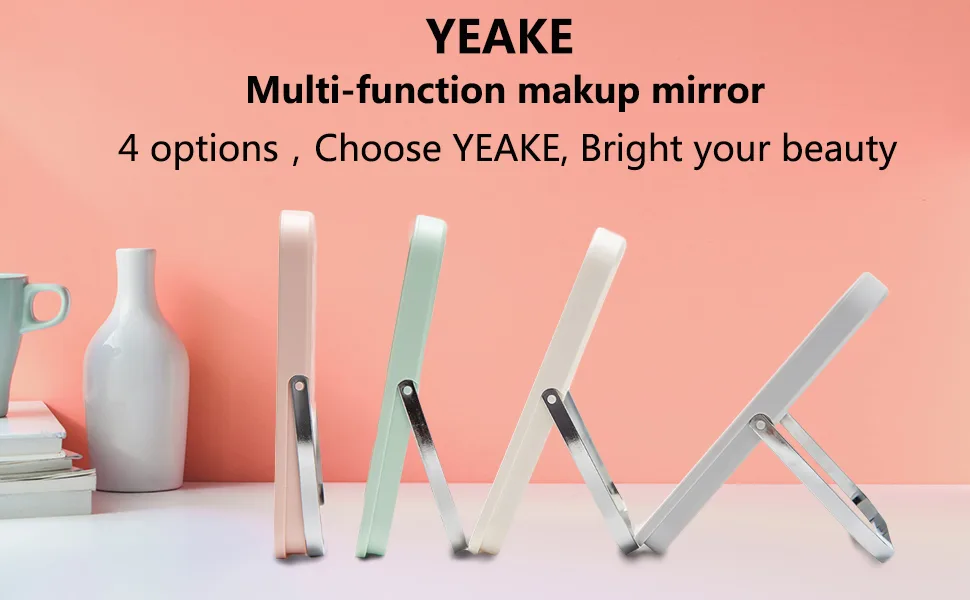 YEAKE Table Desk Vanity Makeup Mirror8-Inch Portable Folding Mirror with Metal Stand 90Adjustable Rotation Tavel Make Up Mirror Hanging Bathroom for Shower Shaving(Gray) Light Gray - 8-Inch Portable Folding Mirror with Stand