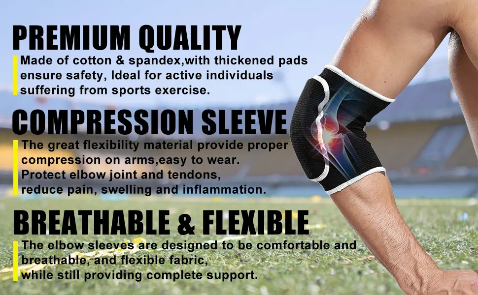 YCYU 1 Pair Compression Elbow Pads Arm Brace Support Fitness Arm Knee Protector Volleyball Basketball Breathable Elbow Wraps (Black) - premium quality elbow sleeves