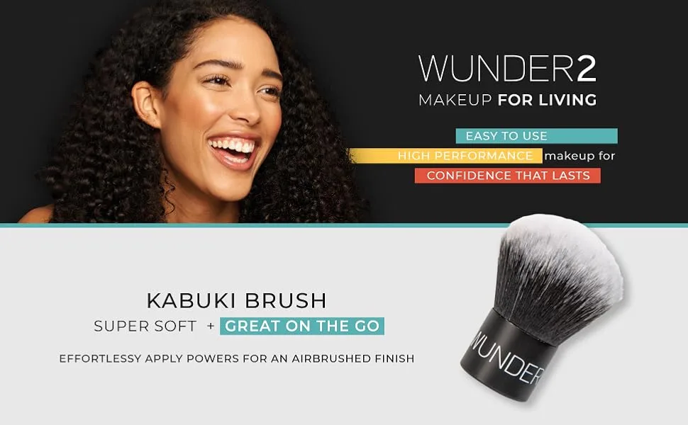 WUNDERBROW Kabuki Brush Makeup Rounded Brush Great For Face Powder Contour Blush Blending Finishing Setting Flawless Finish - wunder2 wunderbrow makeup brush brushes face minerals foundation setting powder liquid setting
