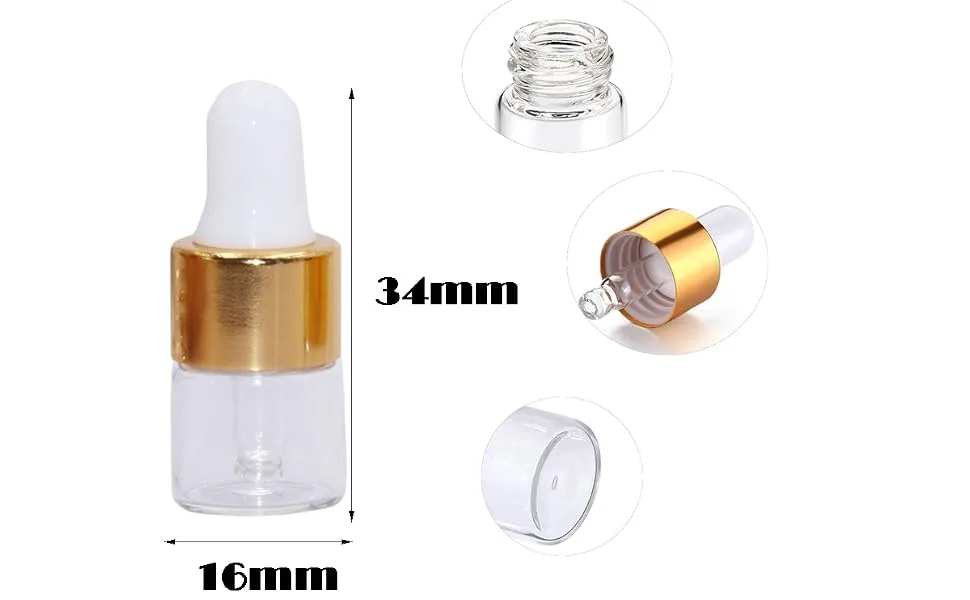 Wresty 50 Pcs Clear Glass Dropper Vails 1ml Mini Essential Oils Sample Dropper Bottles For Traveling Essential Oils Perfume Cosmetic LiquidWith 2 pcs dropper - product information 1