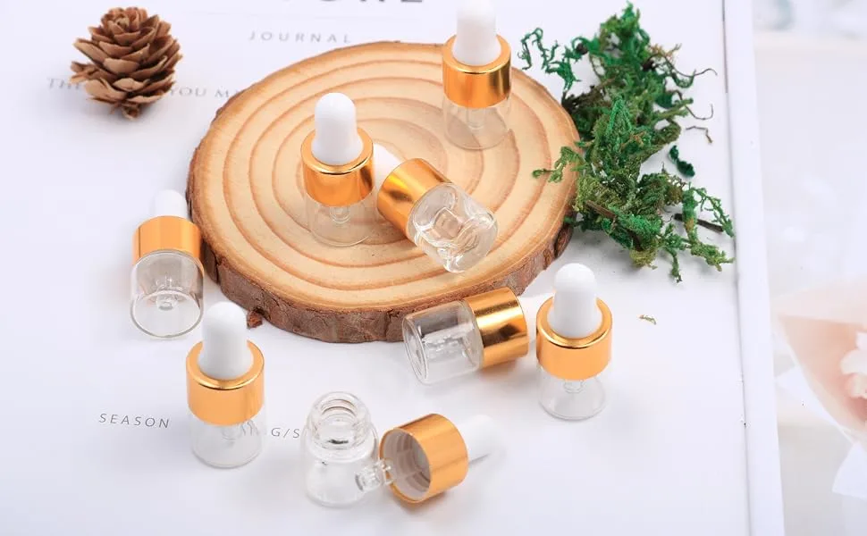 Wresty 50 Pcs Clear Glass Dropper Vails 1ml Mini Essential Oils Sample Dropper Bottles For Traveling Essential Oils Perfume Cosmetic LiquidWith 2 pcs dropper - product information 3