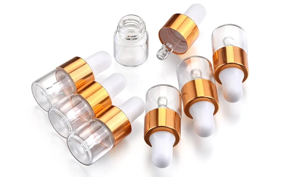 Wresty 50 Pcs Clear Glass Dropper Vails 1ml Mini Essential Oils Sample Dropper Bottles For Traveling Essential Oils Perfume Cosmetic LiquidWith 2 pcs dropper - product information 6