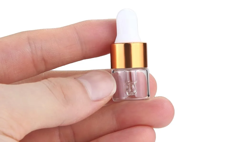 Wresty 50 Pcs Clear Glass Dropper Vails 1ml Mini Essential Oils Sample Dropper Bottles For Traveling Essential Oils Perfume Cosmetic LiquidWith 2 pcs dropper - product information 7