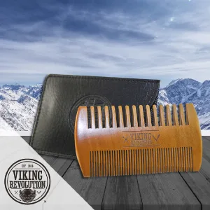 Wooden Beard Comb  Case Dual Action Fine  Coarse Teeth Perfect for use with Balms and Oils Top Pocket Comb for Beards  Mustaches by Viking Revolution - Viking revolution wood beard comb