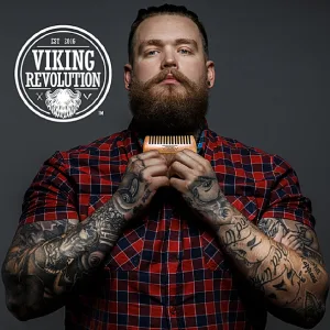 Wooden Beard Comb  Case Dual Action Fine  Coarse Teeth Perfect for use with Balms and Oils Top Pocket Comb for Beards  Mustaches by Viking Revolution - Viking revolution wood beard comb