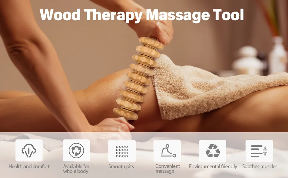 Wood Therapy Massage Tools Massage Roller Relax Muscles Relieve Soreness  Lymphatic Drainage Body Sculpting Comfortable Handle Comfortable Handle Design 100 Natural Wood More Durable - wood therapy massage tool