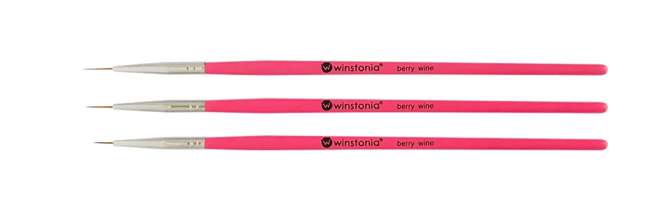 Winstonia Super Fine Nail Art Brush Set for Thin Lines Tiny Details Fine Drawing Delicate Coloring. 3 pcs Brushes Kit - BERRY WINE - Winstonia Nail Brushes Berry Wine