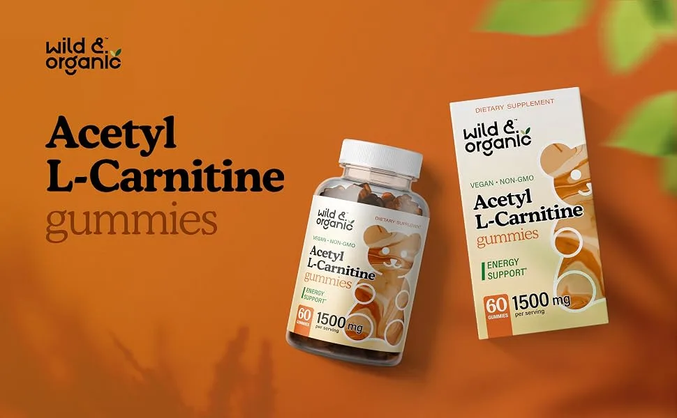 Wild  Organic Acetyl L-Carnitine Gummies - Natural Dietary Supplement - 1500mg ALCAR to Support Boost Energy  Metabolism Cognitive  Immune System Function - 60 Chews per Bottle - Banner
