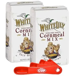 White Lily Enriched White Self-Rising Cornmeal Mix 5 lb Bag (Pack of 2) with By The Cup Swivel Spoons - product square