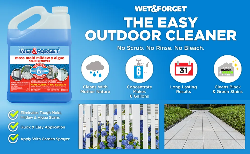 Wet  Forget Moss Mold Mildew  Algae Stain Remover Multi-Surface Outdoor Cleaner Concentrate Original 128 Fluid Ounces - wet and forget concentrate