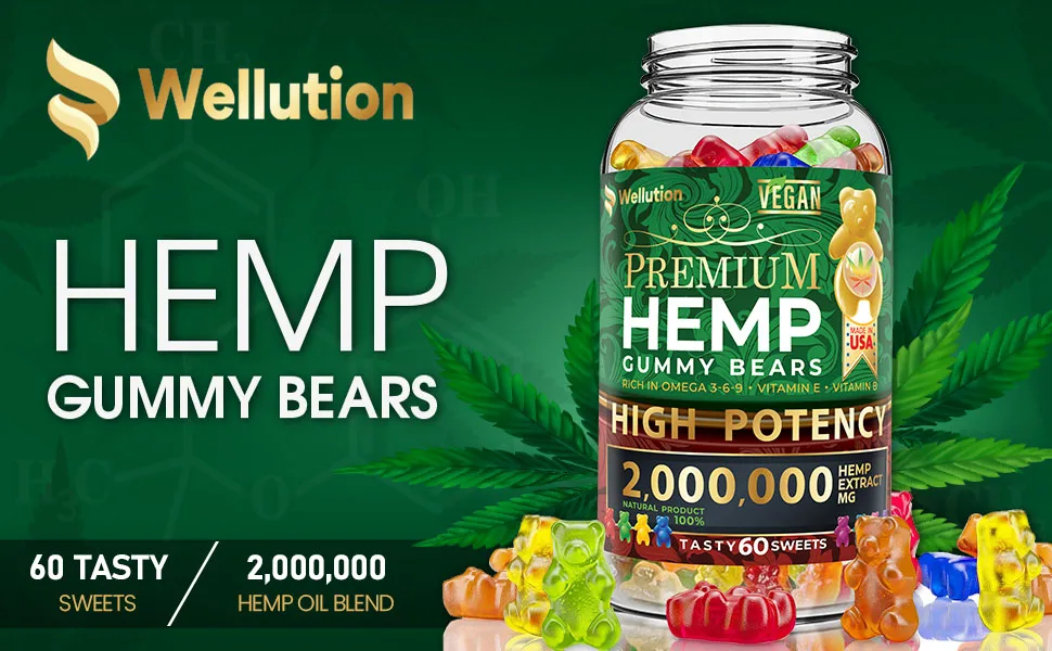 Wellution Hemp Gummies 2000000 XXL High Potency - Fruity Gummy Bear with Hemp Oil - wellution