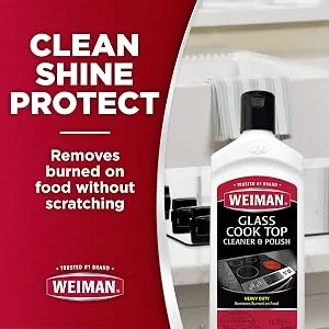 Weiman Non-Abrasive No Scratch Induction Glass Ceramic Stove Cooktop Heavy Duty Cleaner and Polish 20 Ounce - Clean, Shine & Protect